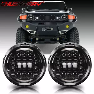 Fit FJ Cruiser 2007-2014 Pair 7'' Inch Round LED Headlights Combo Hi/Lo Beam DRL - Picture 1 of 12