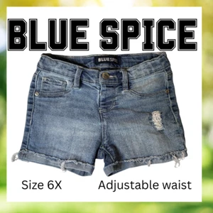 BLUE SPICE Girls Blue Denim Jean Shorts Size 6X, Distressed, Adjustable Waist - Picture 1 of 12