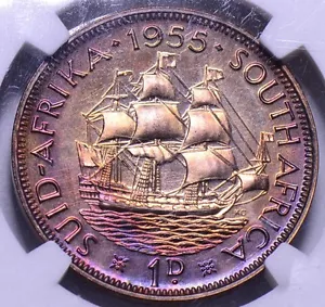 South Africa 1955 Penny NGC PF 65RB Proof nice toning! combine shipping NG0113 - Picture 1 of 3