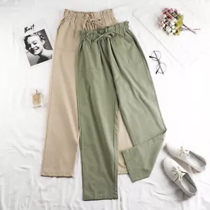 Women Cotton Elastic Waist Loose Wide Leg Pants Long Trousers Palazo Linen!_x$ - Picture 1 of 15
