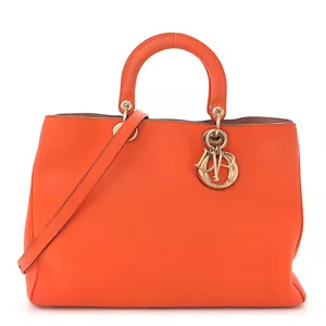 Christian Dior Smooth Calfskin Large Diorissimo Tote Orange Shoulder Bag - Picture 1 of 19