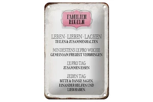 Blechschild Spruch 12x18 cm Familien Regeln leben lieben Deko Schild - Picture 1 of 5
