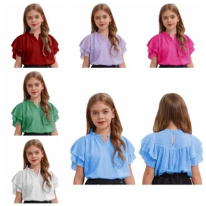 Kids Girls Top Travel Blouse Fitting T-shirt Short Sleeve Shirt Versatile Tops - Picture 1 of 62