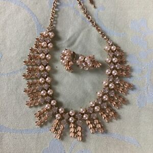 sarah coventry necklace earrings pearls rhinestones