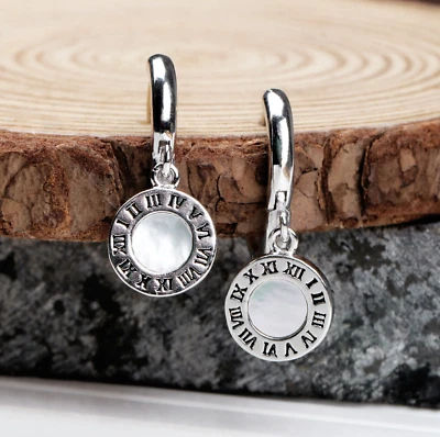 925 Sterlingsilber Römische Zahlen Reifen Lange Ohrringe Handgefertigt Unikat - Bild 1 von 4