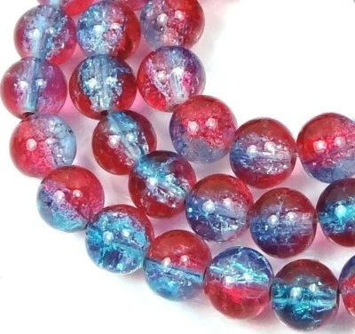 8 мм чешское стекло трещины круглый бисер - Aqua / красный (50) 16"  - Изображение 1 из 2