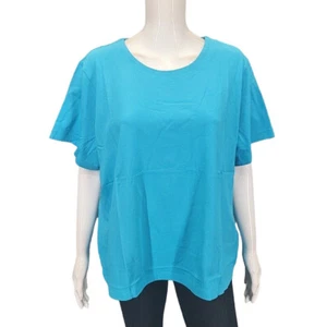 Kathleen Kirkwood Cotton Spandex Casual Top 3X Plus Size Blue Summer Tee Shirt - Picture 1 of 11