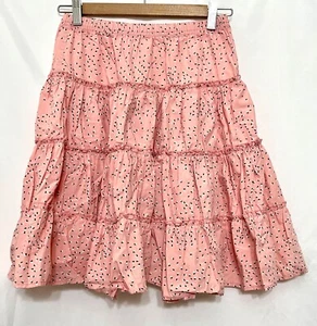 240010 Girls 150 12 HANNA ANDERSSON Pink Hearts Tiered Woven A Line Skirt EUC - Picture 1 of 3
