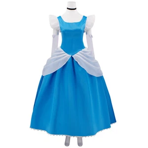 Cosplay Princess Cinderella Blue Court Dress Headband Gloves Halloween Suits - Picture 1 of 7