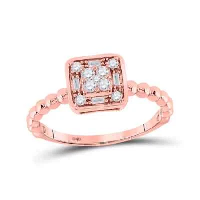 Anillo promesa racimo forma cojín baguette diamantes 0,25 quilates oro rosa de 10 k Foto 1 de 4