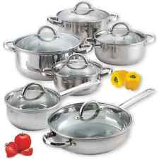 Cook N Home Pot + Pan Set 12-Pcs Stainless Cookware w/ Wide + Deep Steel Handles