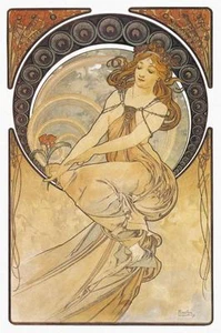 Painting by Alphonse Mucha Art Nouveau Lady On Stretched Canvas Museum Wrapped - Picture 1 of 1
