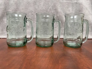 3er Set Neu 2000’s Coca-Cola Coke Grün Geprägte Glas Tassen 17oz - Bild 1 von 5