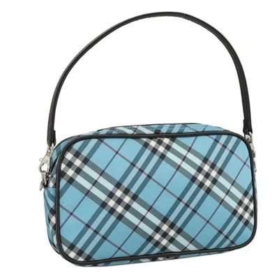 BURBERRY Nova Check Etiqueta Azul Accesorio Bolsa Nylon Azul Plata Auténtico 108007 Foto 1 de 4