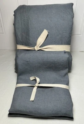 West Elm European Flax Linen Duvet Cover + Shams ~ Full/Queen ~ Arctic Blue ~ RE - Image 1 of 4