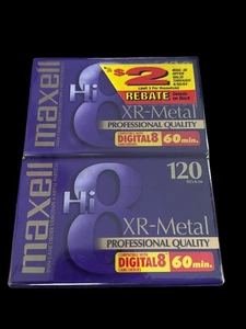 Paquete de 2 cintas de videocámara Maxell Hi 8 Digital8 XR-Metal 120 selladas NUEVO - Imagen 1 de 1