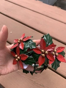 Vintage Christmas Napkin Rings Metal Holy Poinsettia Set Of 6 Beautiful detail - Picture 1 of 8