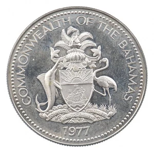 SILVER - WORLD COIN - 1977 Bahamas Islands 1 Dollar - World Silver Coin *035 - Picture 1 of 3