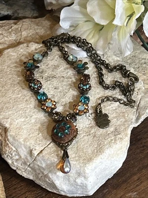 40. Incomum Colar de Cristal Dikla Meri Swarovski Verde Turquesa Laranja Israel - Imagem 1 de 4