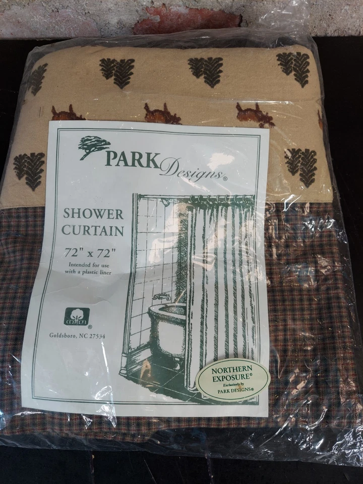 Cortina de ducha de algodón Park Designs Northern Exposure Moose patrón retirado U Foto 1 de 2