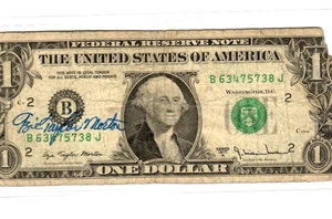 $1 (AUTOGRAPHED)!!! (1977) $1 (AUTOGRAHED ) RARE!!!! $1 "AGIE TAYLOR MORTON" !!! - Picture 1 of 3