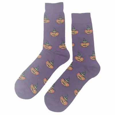 NWT Witch Pumpkin Dress Socks Novelty Men 8-12 Purple Crazy Fun Sockfly - Image 1 of 4