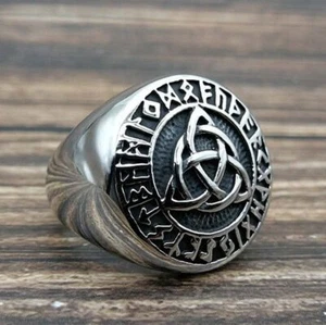 MENDEL Mens Viking Rune Celtic Irish Trinity Knot Ring Stainless Steel Size 7-15 - Picture 1 of 5