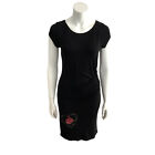 Desigual Dress Women Size M Black Body-Con Heart Embroidery Faux Wrap