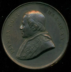VATIKANSTAAT ROM ITALIEN SCHÖNE MEDAILLE PAPST PIUS IX TEMPEL DER HEILIGEN LAURENCE 1865  - Bild 1 von 2