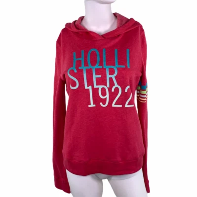 Pink Hollister Pink Logo Pull Over Hoodie Striped Long Sleeve Size Small  - Image 1 of 4