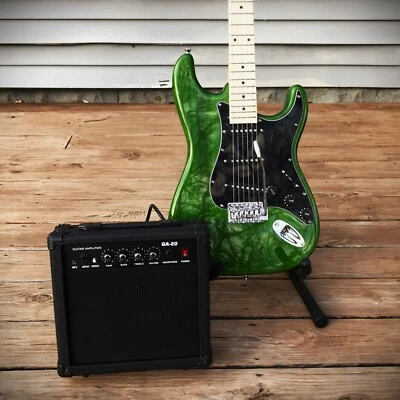 Full-Size Green Electric Guitar Starter Package with 20-Watt Amp and Accessories - Image 1 of 4
