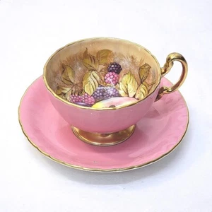 Aynsley England Orchard Fruits Firmado por D. Jones Pink Cup & Saucer 370 - Imagen 1 de 5