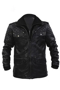 Infinity New Men's Casual 100% Sheepskin Black Quilted Slim Fit Leather Jacket - Picture 1 of 7