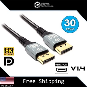Gigacord Long Displayport Cable 1.4 DP Male Male 4K 8K 32.4Gbps Braided, 30Ft - Picture 1 of 8