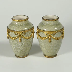 Antyczne francuskie wazony Sevres PARA Paul Milet ceramiczne pozłacane brąz Ormolu uchwyty - Zdjęcie 1 z 7