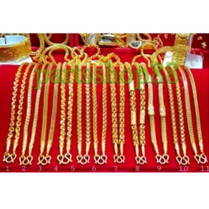 Thai Gold Plated 24k Solid Necklace Yellow Chain Pendant 3 Baht Jewelry 24 in - Picture 1 of 34