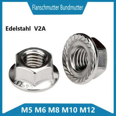 Flanschmutter Bundmutter Linksgewinde DIN 6923 Edelstahl V2A M5 M6 M8 M10 M12 - Bild 1 von 4