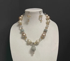 Chunky Bronze White and Silver Beaded Vintage Necklace Set - Picture 1 of 5