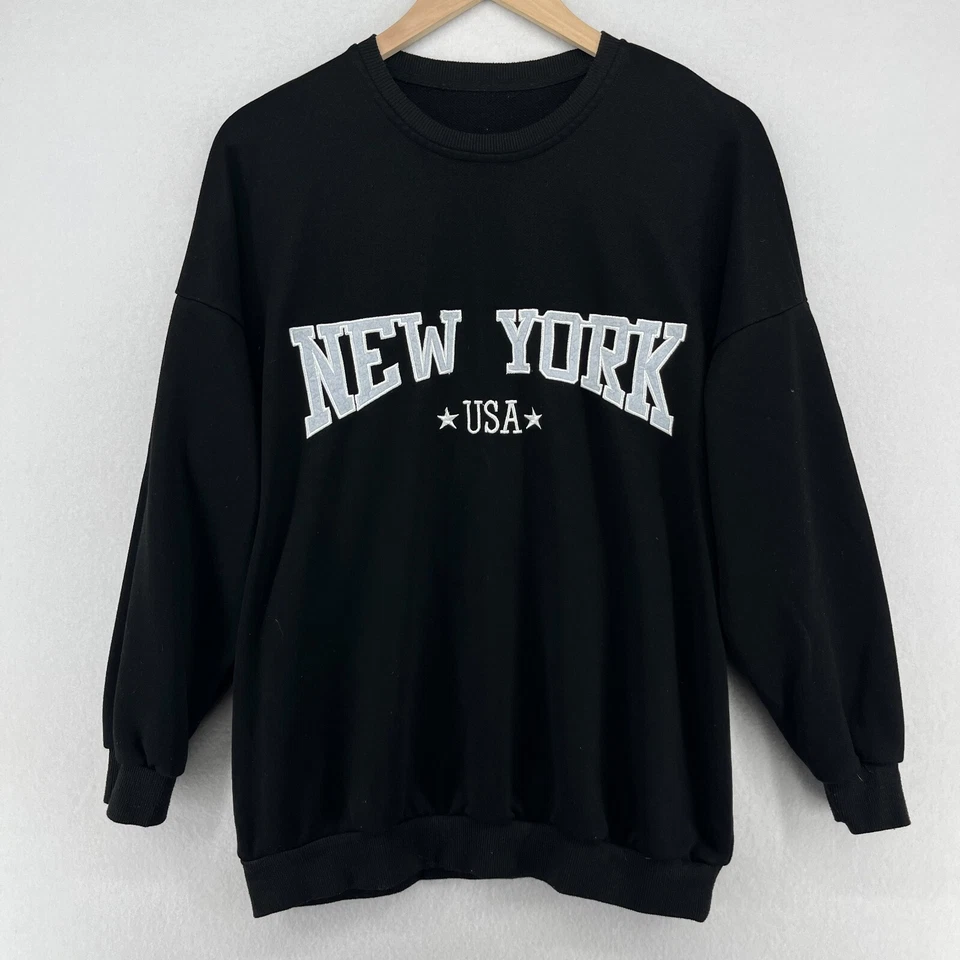 NUEVA YORK Sudadera Mujer S EE. UU. Terry Francés Grande Jersey Pullover Negro Foto 1 de 4