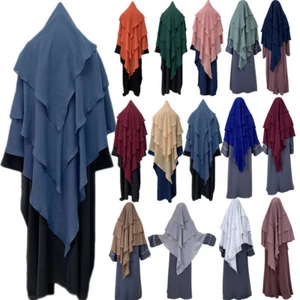 Overhead Muslim Women Long Hijab Khimar Niqab Burqa Caftan Abaya Islamic Scarf - Picture 1 of 146