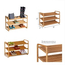 Honey-Can-Do Free Standing Shoe Racks SHO-01599 Bamboo 3-Tier Shelf