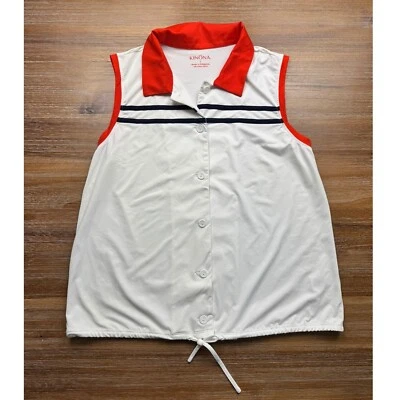 Kinona Athletic Sleeveless Vest White Red Trim Drawstring Waist Size Unknown - Image 1 of 4