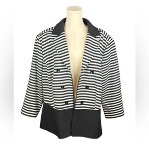 Tahari Black/White Casual Blazer w/ Button Accents, Zipper, & Shoulder Pads (22) - Picture 1 of 4