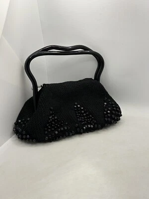 Vintage Purse Beaded With Plastic Handles Goth Witch Cocktail Festival  - Image 1 of 4