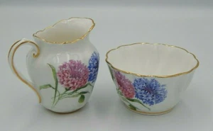 Paragon ~ Floral Bone China Creamer and Sugar Bowl ~ Button Mums Cornflowers - Picture 1 of 4