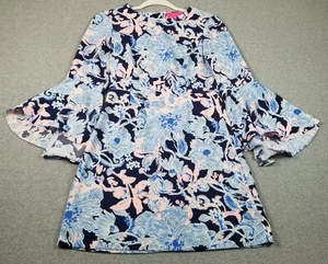 Lilly Pulitzer Kayla Dress Women 0 Floral ¾ Sleeve Bright Navy Amore Please Date - Picture 1 of 22