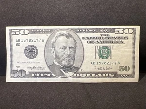 Series 1996 US Fifty Dollar Bill Note $50 New York AB 15782177 A - Picture 1 of 4