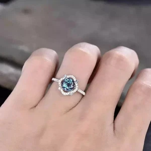 1.65 Ct Color Change Cushion Cut Alexandrite Ring 14k solid white Gold All Size - Picture 1 of 5