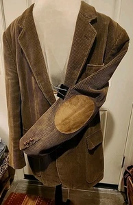 Mens Brown Corduroy Jacket Blazer Sport Coat 44L Courtenay Suede Elbow Academia - Picture 1 of 10