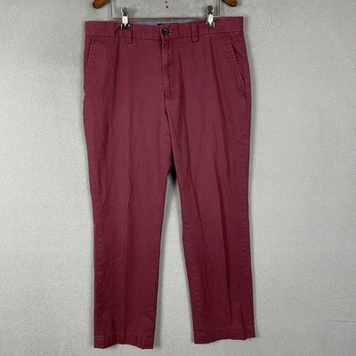 Calça chino Banana Republic Aiden masculina 34X27 vermelha frente plana perna reta algodão - Imagem 1 de 4